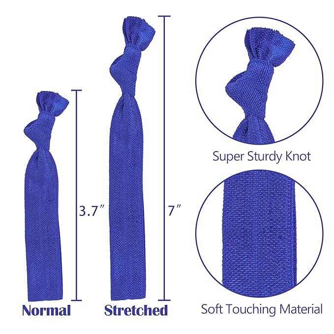 MEEDEE Royal Blue Hair Ties for Women - 100 Pack Soft Knotted Ribbon Hair Ties, No Crease, No Damage, Ouchless for Pony Tails, Yoga, and Elastic Bracelets