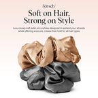 Kitsch Satin Scrunchies for Women - No Crease Hair Ties for Girls | Big Scrunchies for All Hair Types and Textures, Perfect for Day or Night | Ideal Gifts for Women - 2 Pcs, Charcoal and Gold