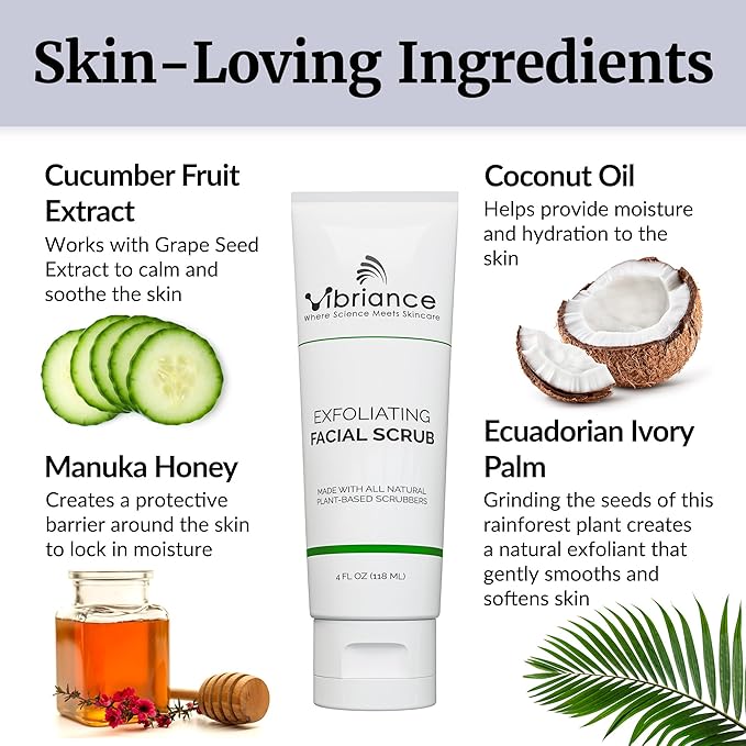 Vibriance Ultra-Gentle Face Scrub, 4 fl oz - Exfoliating Facial Wash Unclogs Pores - Sulfate and Paraben-Free Exfoliator For All Skin Types - Made with Natural Ingredients