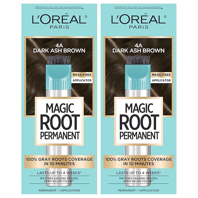 L’Oréal Paris Magic Root Permanent Hair Color, 10 Minute Hair Dye Kit to Rescue Roots with 100% Gray Hair Coverage, 4A Dark Ash Brown, 2 Pack (Packaging May Vary)