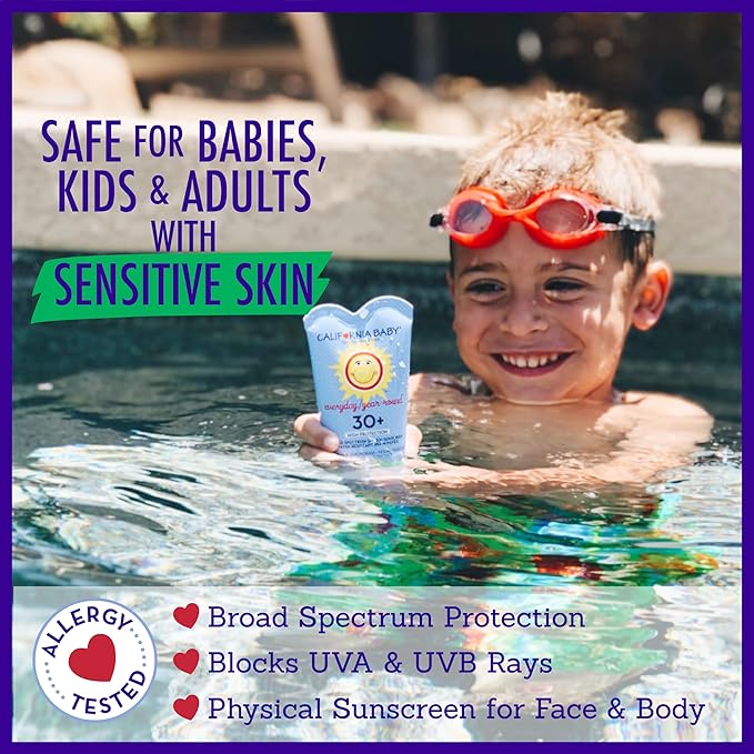 California Baby Everyday SPF 30+ Sunscreen | Mineral Based | Titanium Dioxide | Travel Size Baby Sunscreen for Face + Body | Floral Scent | 2.9oz