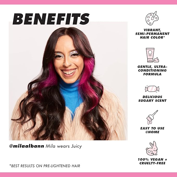 Lime Crime Full Coverage Unicorn Hair Dye, Juicy - Damage-Free Semi-Permanent Hair Color Conditions & Moisturizes - Temporary Hair Tint Kit Has A Sugary Citrus Vanilla Scent - Vegan