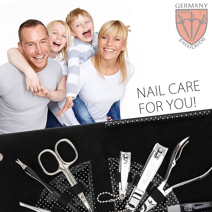 3 Swords Germany - brand quality 7 piece manicure pedicure grooming kit set for professional finger & toe nail care scissors clipper fashion leather case in gift box - Made in Germany