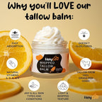 HolyCow Beef Tallow For Skin - Whipped Tallow Balm with Organic Jojoba Oil (Orange Vanilla), Grass Fed Beef Tallow Face Moisturizer for Eczema, Baby, Lip Balm - Lotion For Extremely Dry Skin