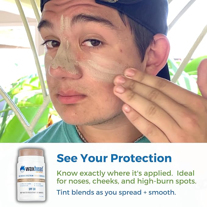 Tinted Zinc Oxide Sport Sunscreen Stick SPF 30, 3.7oz by Waxhead - 25% Non-Nano Zinc Oxide, 4 Food-Grade Ingredients, Sweat & Water Performance, Reef-Safe Mineral Face Stick for Kids & Sensitive Skin