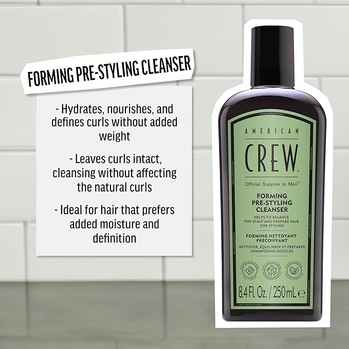 AMERICAN CREW Men's Pre-Styler Forming Shampoo for Textured & Curly Hair, Anti-Frizz & Curl Defining, With Jojoba Oil, Vegan, 8.5 fl oz