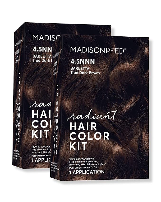Madison Reed Radiant Hair Color Kit - 4.5NNN Darkest Brown with Warm Tones (Barletta Brown), 100% Gray Hair Coverage Permanent Hair Dye for Resistant Grays | PPD-Free & Ammonia-Free, 2 Pack