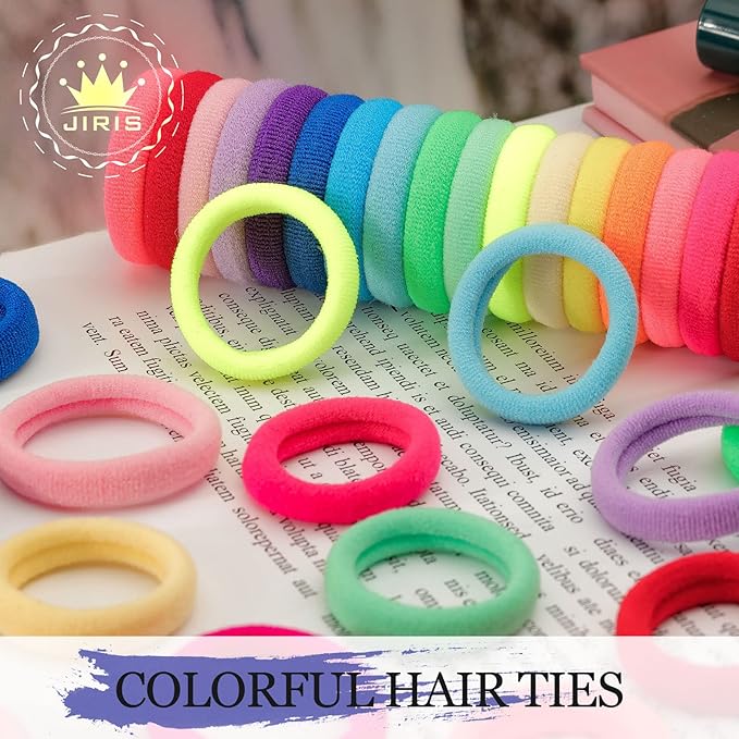Hair Ties for Women And Kids, 100PCS Seamless Thick Cotton Hair Band, Elastic Baby Hair Ties No Damage Ponytail Holder, Rainbow (Set6)
