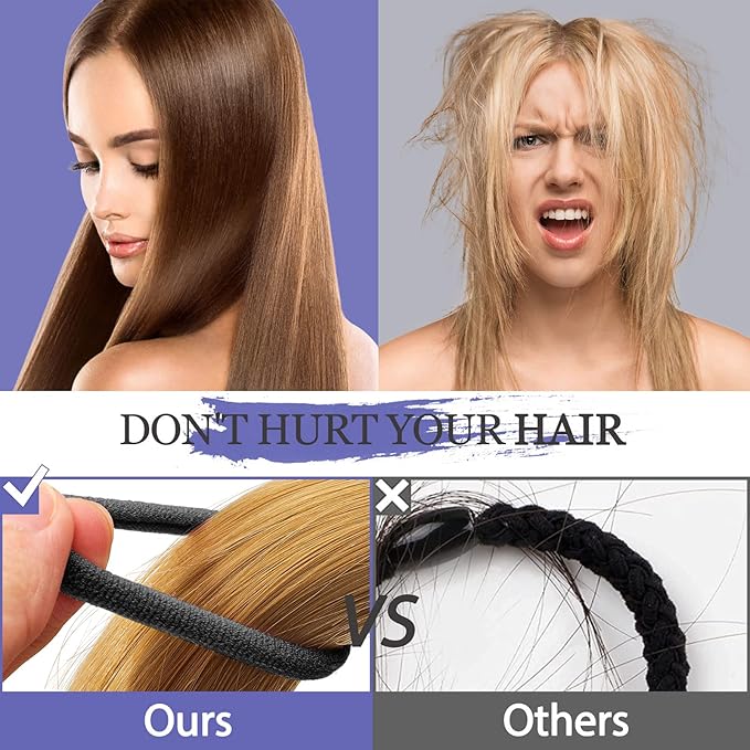 100 pcs No Break Hair Ties fitting Kit, and limited-time Starter Kit | Gentle for any hair type with no slipping or snagging Color mixing(Black)