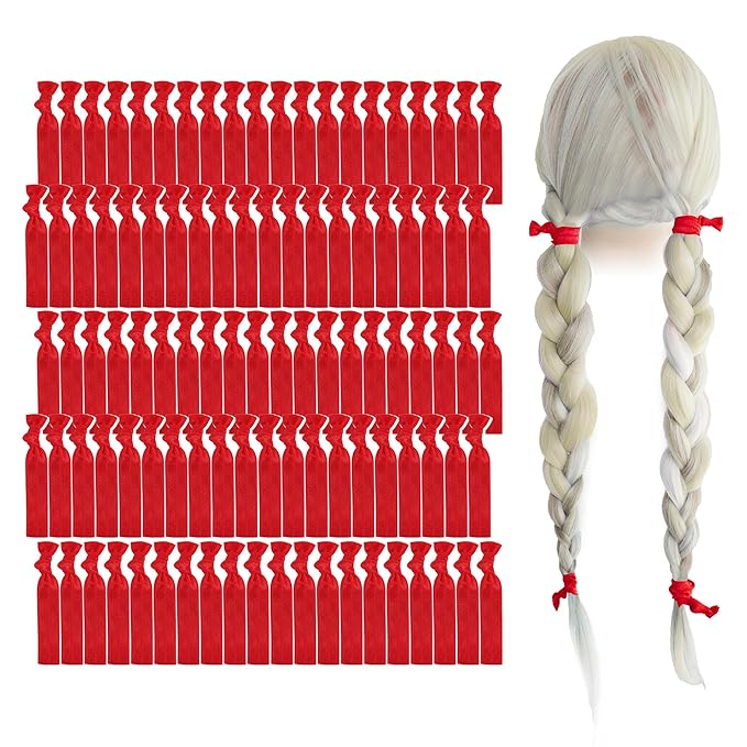 MEEDEE 100 Pack Red Hair Accessories: Soft, No-Crease, No-Damage Knotted Ribbon Hair Ties & Ouchless Ponytail Holders for Women, Yoga, and Everyday Wear
