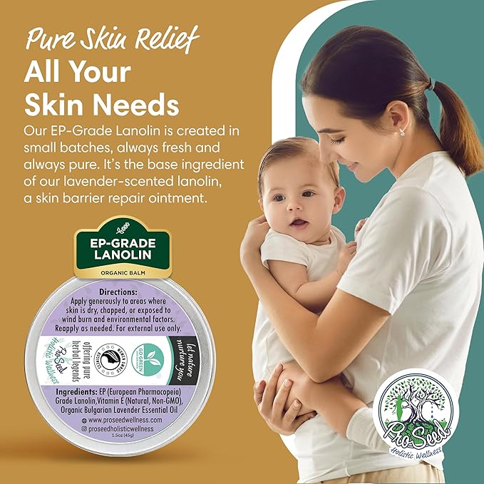 ProSeed Handmade Lanolin Cream with Lavender & Vitamin E – Nursing Balm for Breastfeeding, Baby Care & Dry Skin – Gentle Moisturizer for Hands, Face, Pets – Soothes Diaper Rash & Windburn – 1.5oz