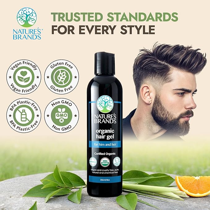 Nature’s Brand - Herbal Choice Mari Organic Hair Gel, 8 Oz - All-Day Hold for Curly & Straight Hair, Nourishing, Rosehip & Olive Oil Gel with Sweet Orange, Lemongrass - Hydrates Color-Treated Hair