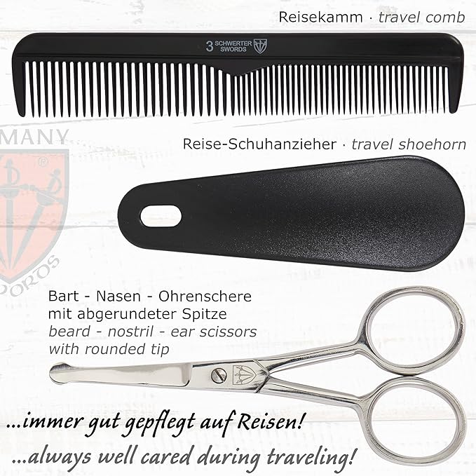 3 Swords Germany - brand quality 10 piece manicure pedicure grooming kit set for professional finger & toe nail care tweezers file clipper fashion leather case in gift box, Made by 3 Swords (02570 )