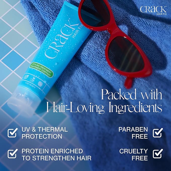 Crack HAIR FIX Styling Treatment - Multi-Tasking, Anti-Frizz, Leave-In Styling Cream with Protection from Humidity, Chlorine, Heat Treatments & Sun (3 Oz - PACK OF TWO)