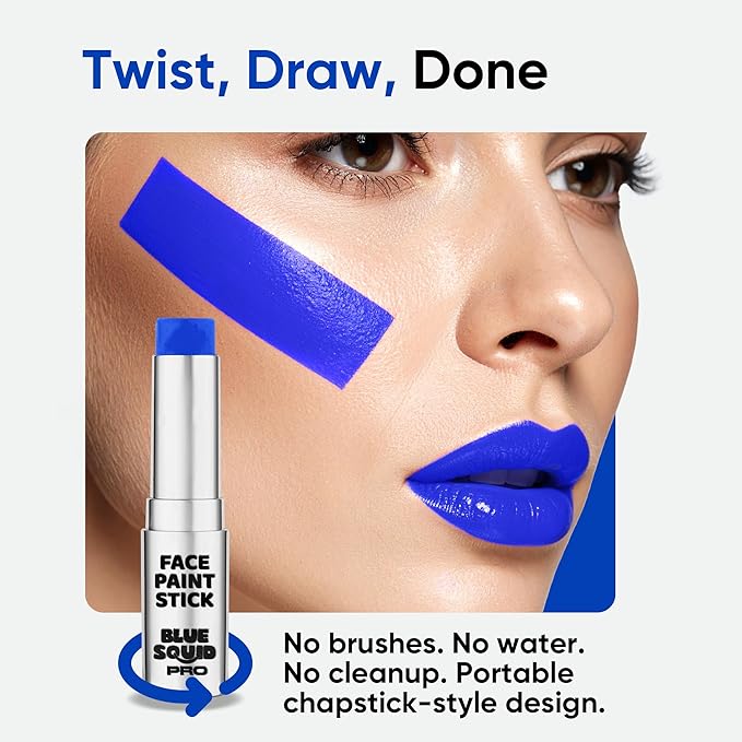 Blue Squid PRO Blue Face Paint Stick - Waterproof Blue Body Paint for Skin Adults & Kids Eye Black Baseball, Eyeblack Softball - Hypoallergenic Twist-Up Non-Toxic Makeup Stick for Cosplay, Sports, SFX