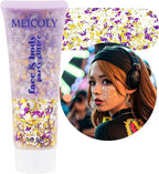 MEICOLY Face Glitter Makeup for Music Festival,Country Concert Outfits for Women,Gold Silver Purple Body Glitter,Halloween Party Accessories Glitter Face Paint,50ml