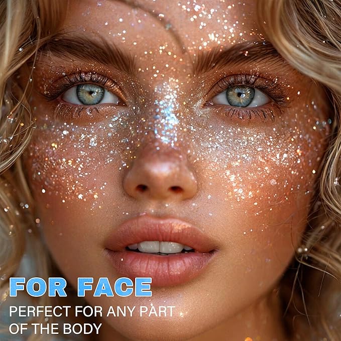 Roll-on Face Body Glitter Gel for Women and Kids, 50ml Large Capacity Holographic Chameleon Color Changing Glitter Gel Shimmer Makeup for Singer Concert Festival Rave Accessories (3. Dazzle)