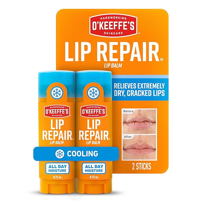 O'Keeffe's Lip Repair Lip Balm With Cooling Relief for Dry, Cracked Lips - Stick (Twin Pack) - Moisturizer for Extremely Cracked, Dry Lips