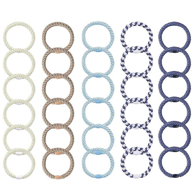 Funtopia 30 Pcs Hair Ties for Thick Hair - Bracelet Ponytail Holders, High Elastic Sports Accessories for Girls and Women, Mixed Color