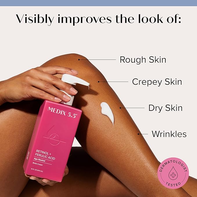 MEDIX Smooth & Glow 3PC Skin Care Set | Glycolic Acid Exfoliating Body Wash Gel + Brightening Vitamin C Cream + Firming Retinol Body Lotion Gift Box | Skin Care Products | Gifts For Women