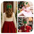 Velvet Sequin Hair Bows Elegant Green Bow for Women Girls, 4in Glitter Handmade Hair Clips Alligator Clips Sparkly Ponytail Holder Hair Accessories for Christmas, Birthday Party, Wedding, Valentines