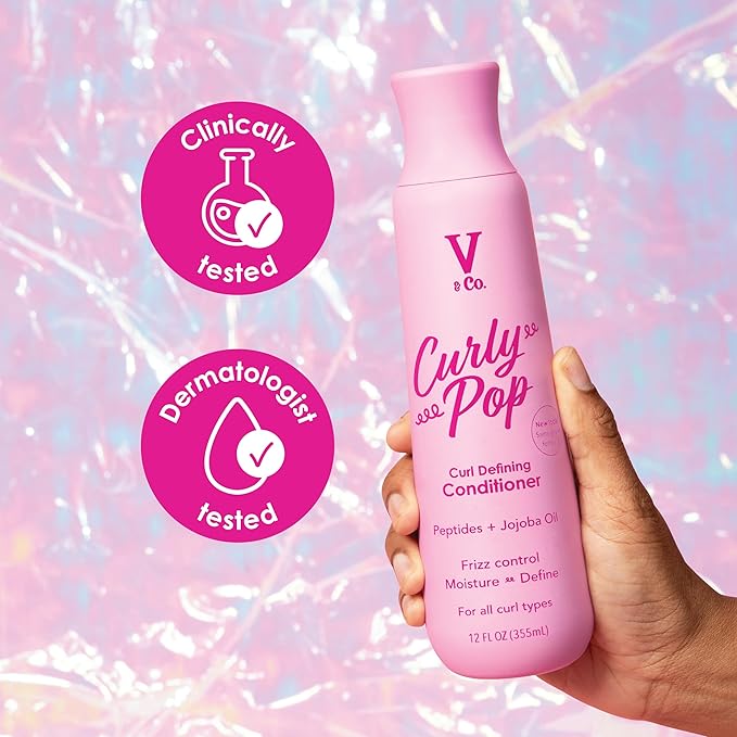 V&Co. Beauty Curly Pop Curl Defining Conditioner – Sulfate Free & Paraben Free Hydrating Hair Care with Peptides, Amino Acids & Jojoba Oil for Moisture, Frizz Control & Curl Definition – 12 fl oz