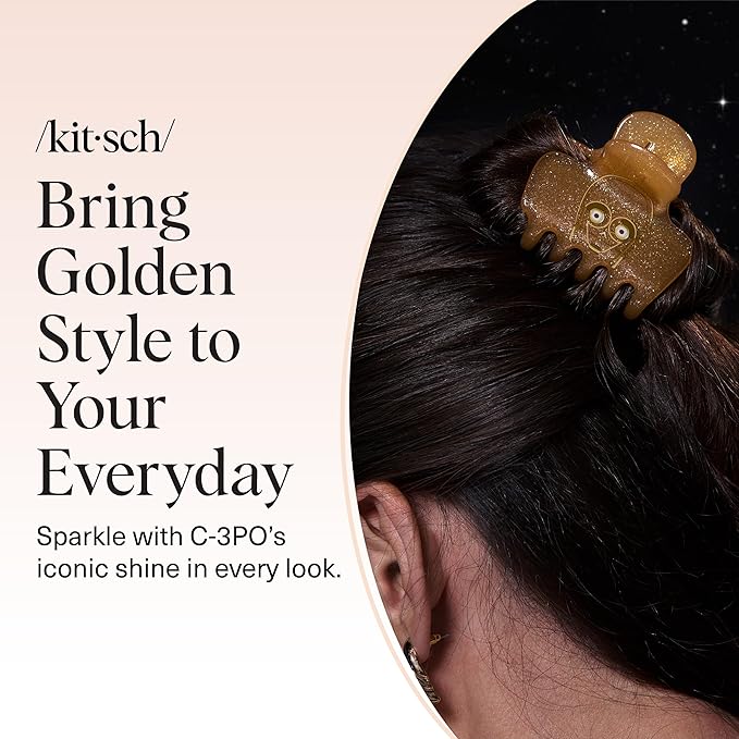 Kitsch x Star Wars C-3PO Glitter Medium Hair Clip for Women – Golden Droid Galaxy-Inspired Claw Clip | Recycled Plastic, Strong Secure Grip, | Ideal Gifts for Women, Hair Accessories for Girls