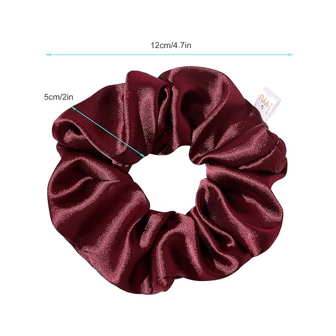 Silk Scrunchies for Girls and Women - Cute Hairties for Thick, Curl, or Fine Hair, No Crease Soft Hair Accessories, Ponytail Holders (Burgundy, Purple, Pink, Green)