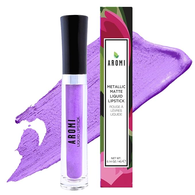 Aromi Metallic Liquid Lipstick | Long-Lasting, Waterproof, Smear and Smudge Proof, Bright Lilac Lip Color with Shimmery Finish (Purple Unicorn)