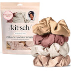 Kitsch Pillow Satin Scrunchies for Women - Hair Ties No Damage, No Crease Hair Accessories | Perfect for Day or Night | Ideal Gifts for Women - Blush, 4pcs