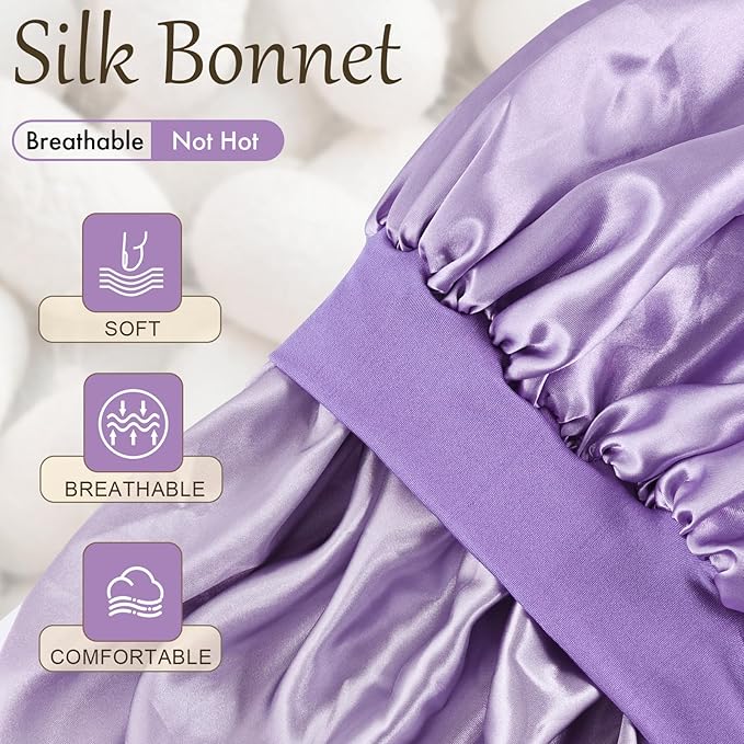 Satin Silk Bonnet for Sleeping, Soft Satin Lined Hair Bonnet for Women, Double Layer Sleep Nightcap