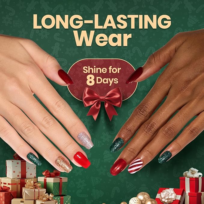 Beetles Christmas Nail Polish, 6 Colors Quick Dry Nail Polish Glossy Glitter 7.5ml /0.25 Fl Oz Red Green Gold Silver for Christmas Nail Art Manicure DIY at Home Gifts for Women