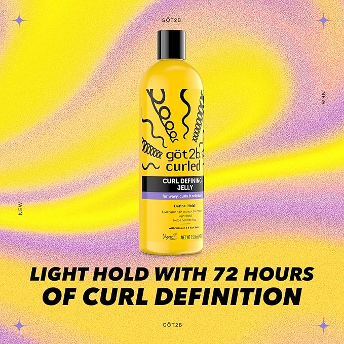 Got2B Curled Curl Defining Jelly, 15 Fl Oz, Curl Gel with 72-Hour Frizz Control, Locks in Moisture for Wavy, Curly & Coily Hair, Light Hold, No Crunch Vegan Formula with Vitamin E and Argan Oil
