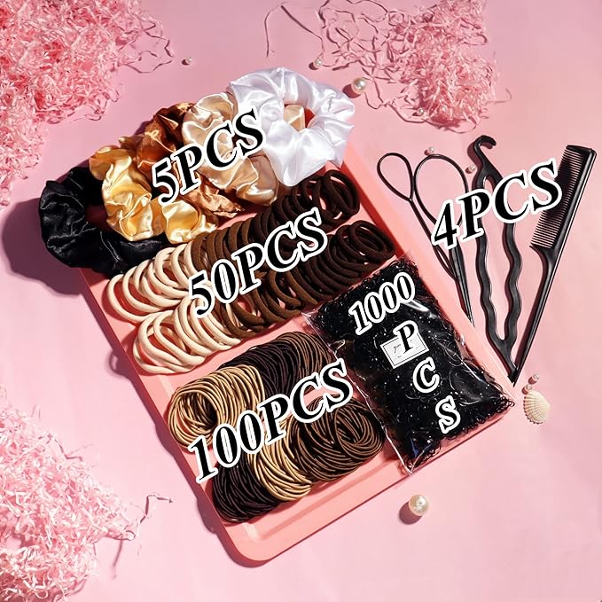 YANRONG 1159PCS Hair Accessories for Woman Set Seamless Ponytail Holders Variety Hair Scrunchies Hair Bands Scrunchy Hair Ties For Thick and Curly (Brown)