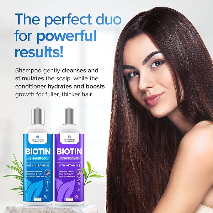 Hair Growth Biotin Shampoo and Conditioner - Deep Hydrating Conditioner for Dry Damaged Hair, Sulfate Free & Volumizing - 2 Pack, 8oz
