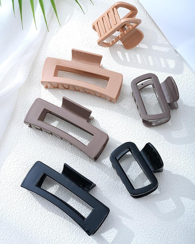 Mesovor 2 Styles Silicone Flexible Hair Claw Clips, 6 Pack Soft Bendable Hair Clips for Women | Rectangle Small Large Cozy Hairclips (Dark Khaki, Coffee, Black)