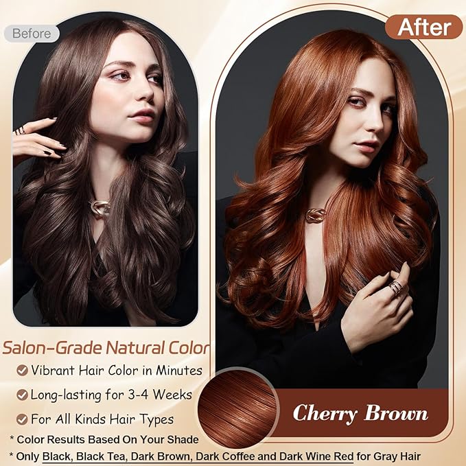 Instant Cherry Brown Hair Dye Shampoo for Vibrant Hair Color, Natural Herbal Hair Color Shampoo Hair Dye, 3 in 1 Coloring & Care Formula Lasts 3-4 Weeks, Easy & Quick to Use for Women Men, 500ML