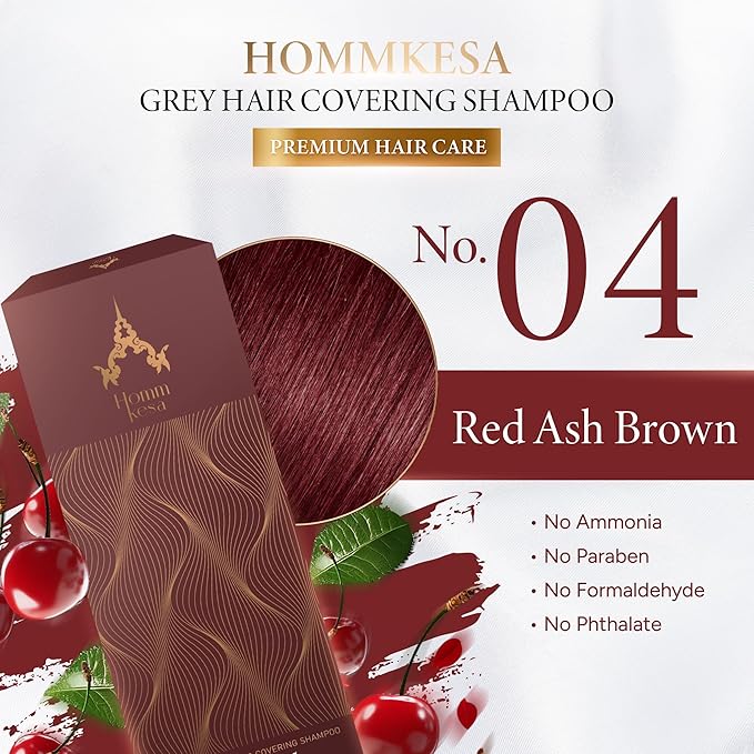 Grey Hair Covering Shampoo (6 Packet) – Premium 3-in-1 Hair Dye Shampoo For Grey Hair (Red Ash Brown)