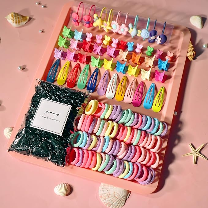 YANRONG Hair Accessories Set For Girls,Candy Colors Nylon Hair Ties,Elastic Ponytail Holders Rubber Band For Baby Kid,Cartoon Hair Clip / Band For Thick Hair & Thin,（2200PCS）
