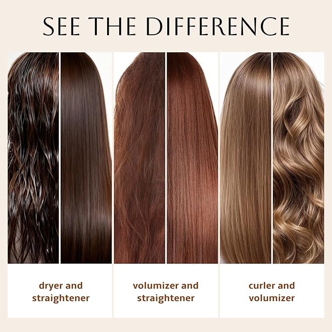 slopehill Hair Dryer Brush Blow Dryer, 6X High Speed Hot Air Blowout Brush with 2 Interchangeable Oval Brushes,1600W & 100000RPM Fast Drying, Straightening,Volumizing&Curling Hair,8 Modes Less Frizzy