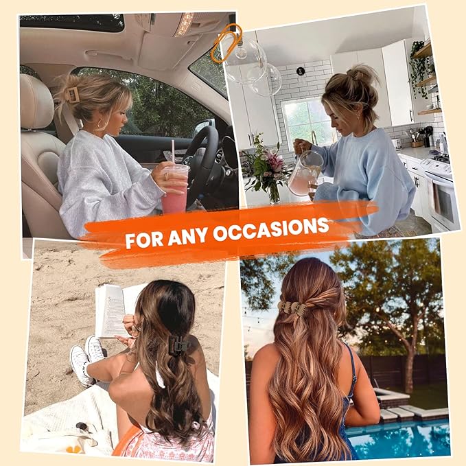 Matte Hair Clips for Women Girls - 2" Rectangle & 1.6" Double Row Teeth Small Jaw Clips, Non-Slip Design for Thin/Fine Hair (White, Khaki, Brown, Black)