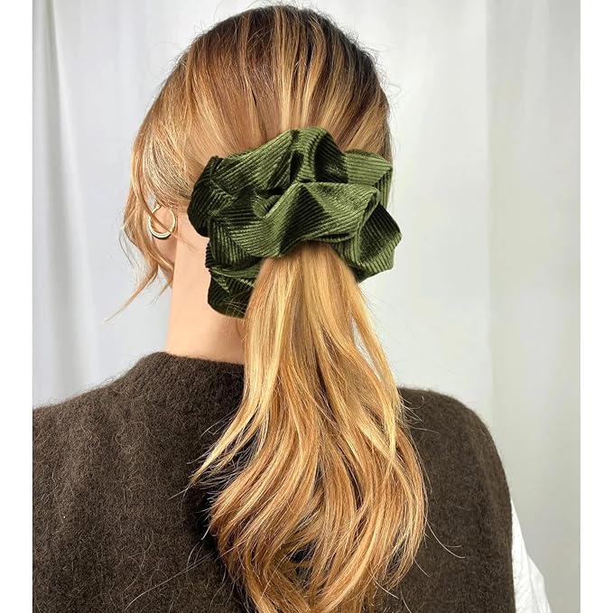 CEELGON Olive Green Big Corduroy Scrunchie 6.5 Inches Jumbo Scrunchies Hair Ties Oversized Ponytail Holder for Thick Curly Hair Extra Large Hair Accessories for Women (Olive Green)