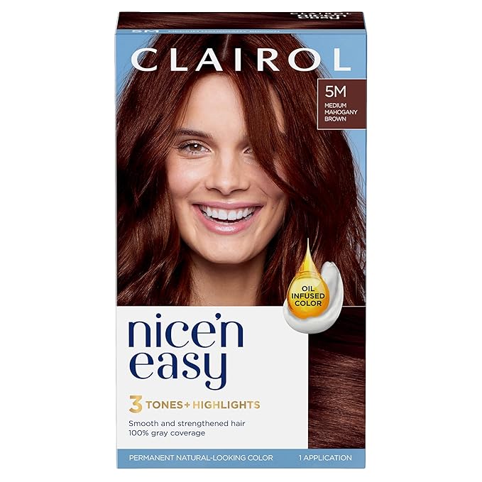 Clairol Nice'n Easy Permanent Hair Dye, 5M Medium Mahogany Brown Hair Color, Pack of 1