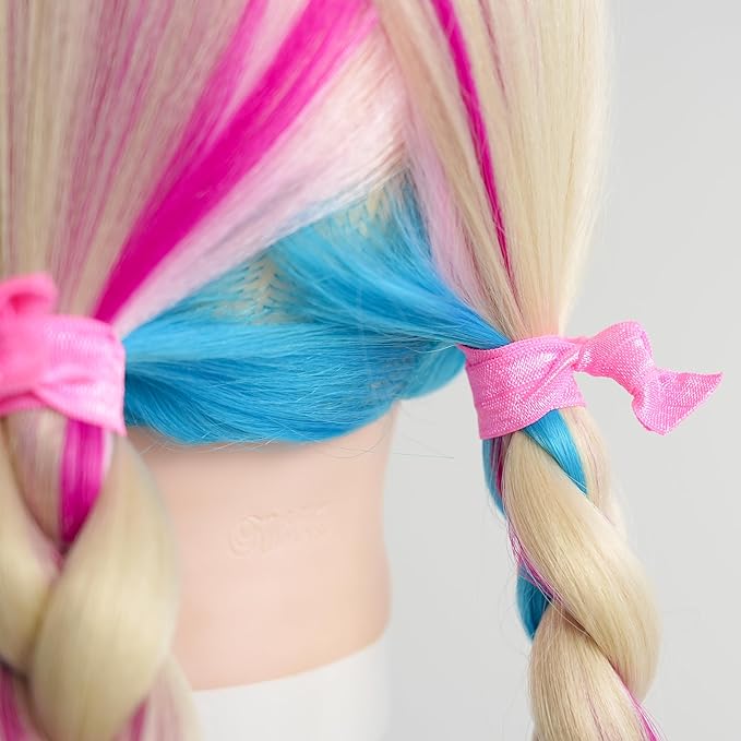 MEEDEE 100 Pack Hot Pink Elastic Hair Accessories - No Crease Soft Knotted Ponytail Holders, Ouchless for Yoga/Workout, No Damage Elastic Bracelets