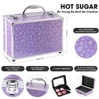 Hot Sugar Makeup Kit for Teenager Girls - Full Starter Cosmetics Set with Eye Shadow Lip Balm Blush Lip Gloss Brush Lip Pencil Eye Pencil and Mirror (Purple Love)