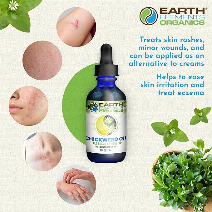 Chickweed Oil, Herbal Remedy Infused in Sunflower Seed Oil, Organic Skincare for All Skin Types - 1 fl oz