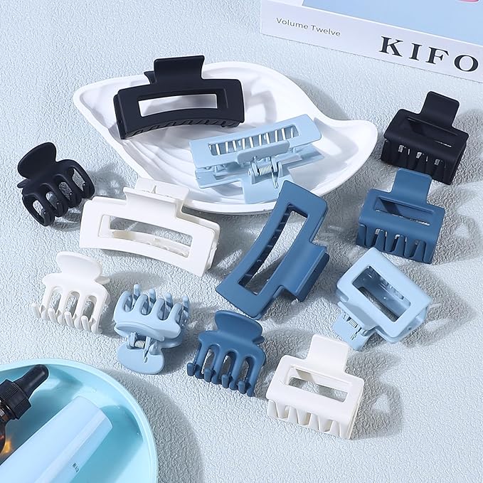 3 Styles Hair Clips for Women Small Medium Big Claw Clips for Thin Thick Hair 12 Pcs Hair Claw Clips Hair Clips Combination Hair Accessories for Women (Blue)