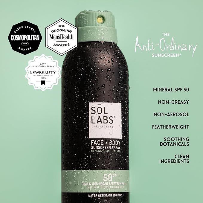 SOL LABS Mineral Sunscreen Spray SPF 50 – Reef Safe Sunscreen Spray, Lightweight Zinc Oxide, Water-Resistant – Korean Skincare, Face & Body Sun Protection