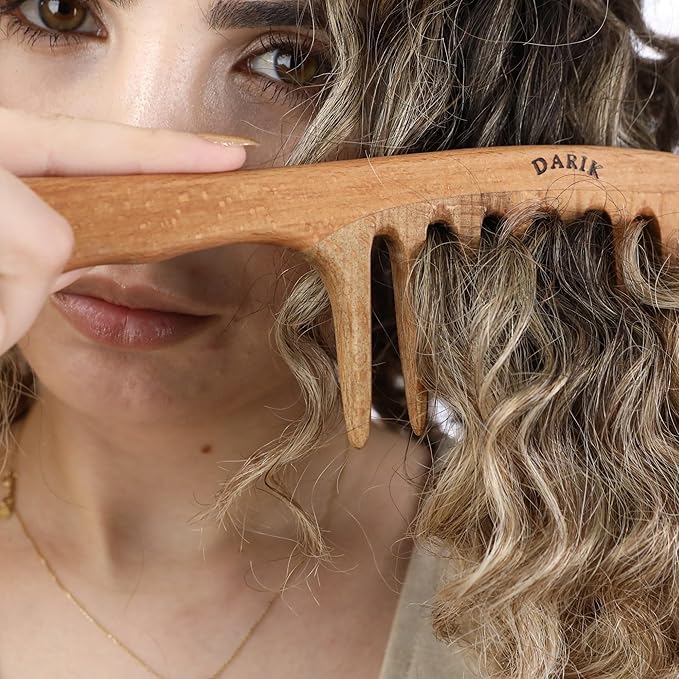 Wide Tooth Wooden Comb Handmade - Natural Vintage Style Wide Tooth Comb for Curls Gentle Styling - Anti-Static Wood Hair Combs For Women Detangling (Extra Wide Tooth)