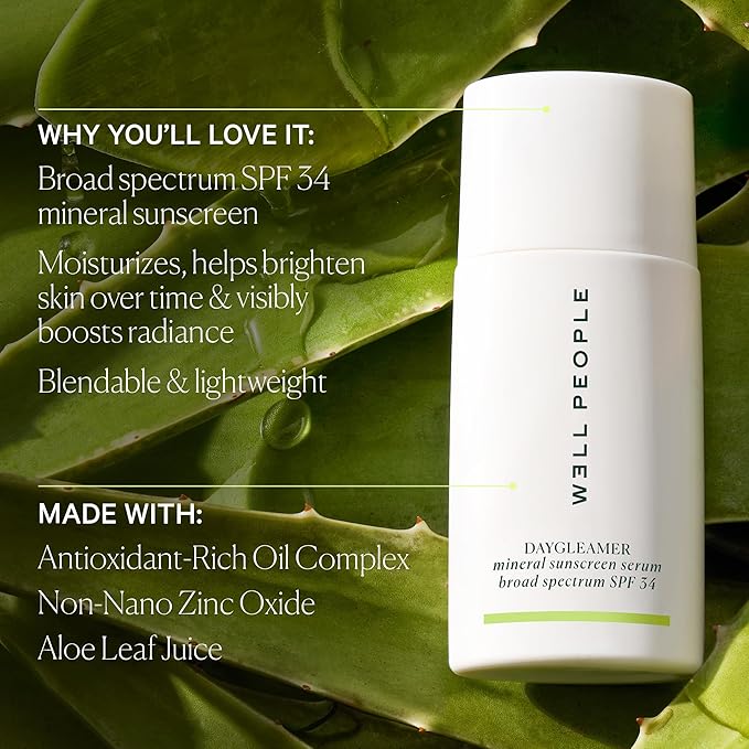 Well People Daygleamer Mineral Sunscreen Serum SPF 34, Blendable Formula with Vitamin C & Niacinamide Hydrates Skin and Delivers Broad-Spectrum Protection, Vegan & Cruelty Free, 1.7 Oz